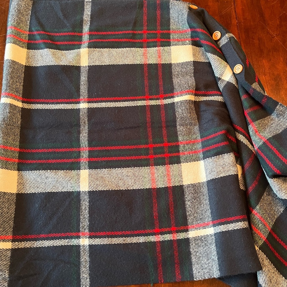 Plaid Button-Accent Blanket Shawl